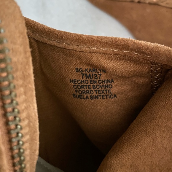 BCBGenteration Karlyn Suede Cognac Peep Toe Wedge Booties - Size 7 - Picture 5 of 6